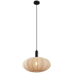 Japandi hanglamp zwart met bruine stoffen kap - Bida
