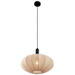 Japandi hanglamp zwart met bruine stoffen kap - Bida