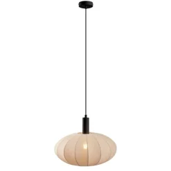 Japandi hanglamp zwart met bruine stoffen kap - Bida