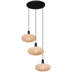 Japandi hanglamp zwart met bruine stoffen kap 3-lichts - Bida