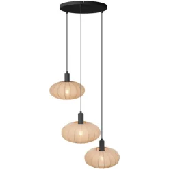 Japandi hanglamp zwart met bruine stoffen kap 3-lichts - Bida