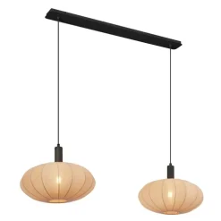 Japandi hanglamp zwart met bruine stoffen kap 2-lichts - Bida