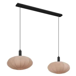 Japandi hanglamp zwart met bruine stoffen kap 2-lichts - Bida