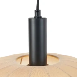 Japandi hanglamp zwart met bruine stoffen kap 2-lichts - Bida