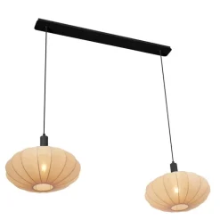 Japandi hanglamp zwart met bruine stoffen kap 2-lichts - Bida