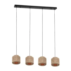 Japandi hanglamp zwart met bruin touw 4-lichts - Smilla