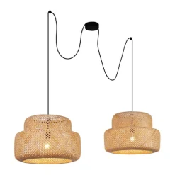 Japandi hanglamp zwart met bamboe 2-lichts - Kea