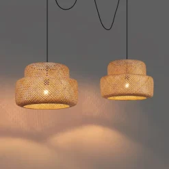 Japandi hanglamp zwart met bamboe 2-lichts - Kea