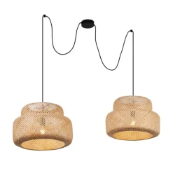 Japandi hanglamp zwart met bamboe 2-lichts - Kea