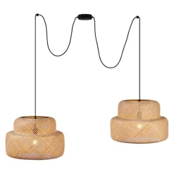 Japandi hanglamp zwart met bamboe 2-lichts - Kea