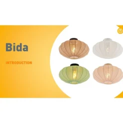 Japandi plafondlamp groen met stoffen kap - Bida