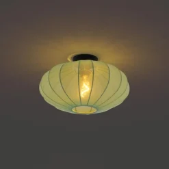 Japandi plafondlamp groen met stoffen kap - Bida