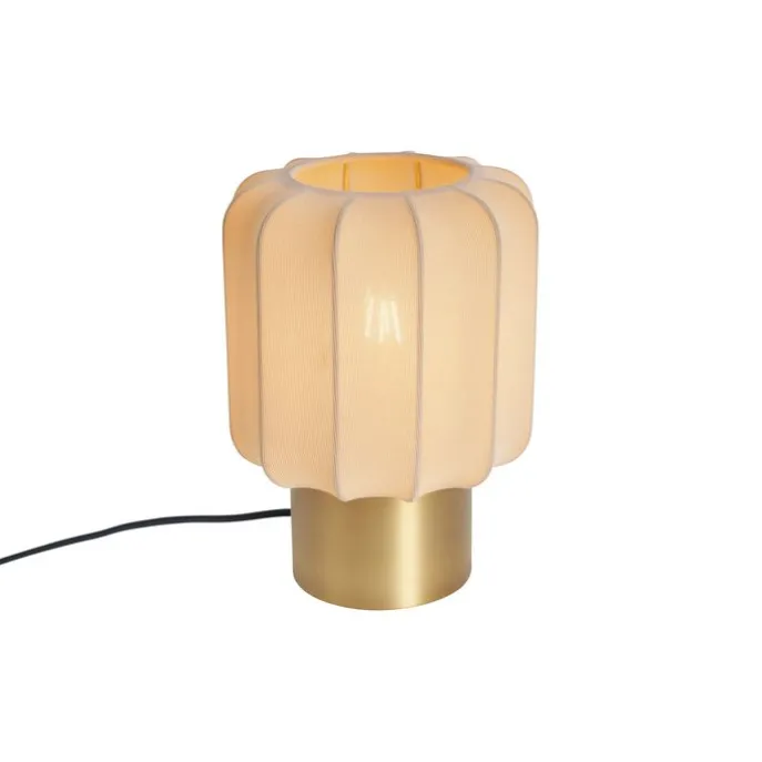 Japandi tafellamp goud met beige kap - Pluni