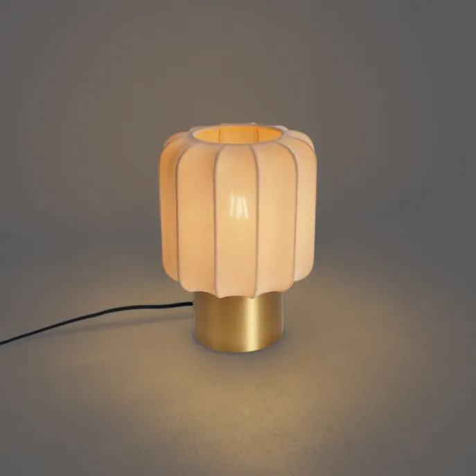 Japandi tafellamp goud met beige kap - Pluni