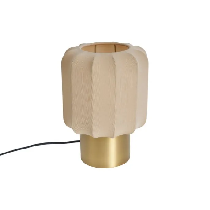 Japandi tafellamp goud met beige kap - Pluni