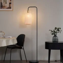 Japandi vloerlamp zwart met goud en beige kap - Pluni