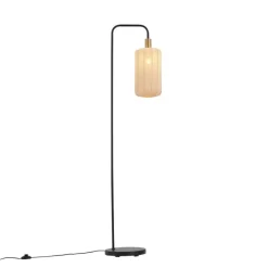 Japandi vloerlamp zwart met goud en beige kap - Pluni