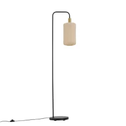 Japandi vloerlamp zwart met goud en beige kap - Pluni