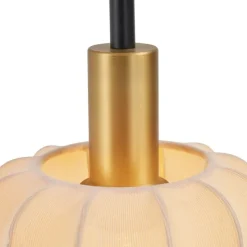 Japandi vloerlamp zwart met goud en beige kap - Pluni