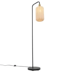 Japandi vloerlamp zwart met goud en beige kap - Pluni