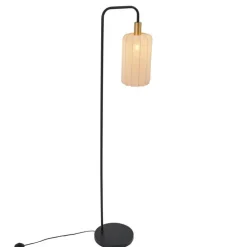 Japandi vloerlamp zwart met goud en beige kap - Pluni