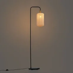 Japandi vloerlamp zwart met goud en beige kap - Pluni