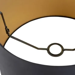 Katoenen lampenkap zwart 40/35/22 met gouden binnenkant