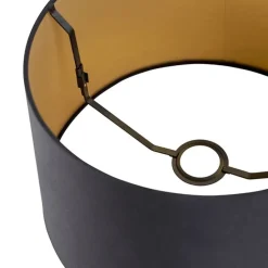 Katoenen lampenkap zwart 35/30/20 met gouden binnenkant