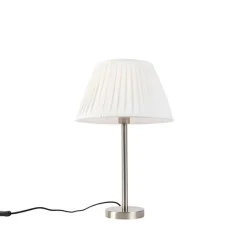 Klassiek tafellamp staal met plissé kap wit 35 cm - Simplo