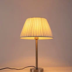 Klassiek tafellamp staal met plissé kap wit 35 cm - Simplo
