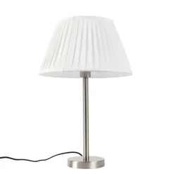Klassiek tafellamp staal met plissé kap wit 35 cm - Simplo