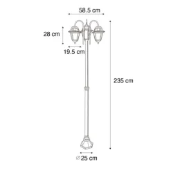 Klassieke buiten lantaarn zwart 235 cm 3-lichts IP44 - Berta