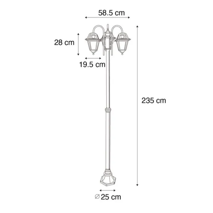 Klassieke buiten lantaarn zwart 235 cm 3-lichts IP44 - Berta