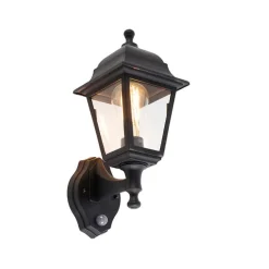 Klassieke buitenwandlamp zwart met bewegingsmelder - Capital