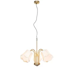 Klassieke hanglamp messing met witte lampenkap 5-lichts - Nona