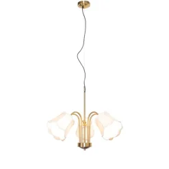 Klassieke hanglamp messing met witte lampenkap 5-lichts - Nona