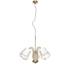 Klassieke hanglamp messing met witte lampenkap 5-lichts - Nona