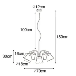 Klassieke hanglamp messing met witte lampenkap 5-lichts - Nona