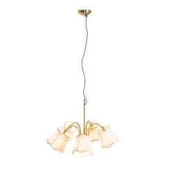 Klassieke hanglamp messing met witte lampenkap 5-lichts - Nona