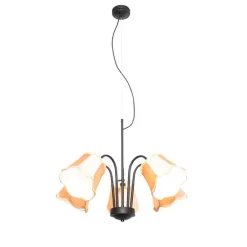 Klassieke hanglamp zwart met lampenkap goud 5-lichts - Nona