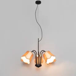 Klassieke hanglamp zwart met lampenkap goud 5-lichts - Nona