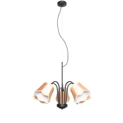 Klassieke hanglamp zwart met lampenkap goud 5-lichts - Nona