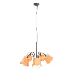 Klassieke hanglamp zwart met lampenkap goud 5-lichts - Nona