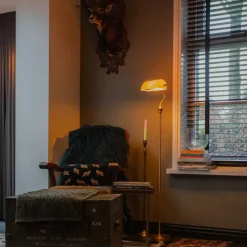 Klassieke notaris vloerlamp brons met geel glas - Banker