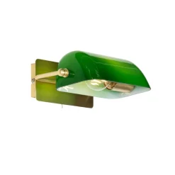 Klassieke notaris wandlamp messing met groen glas - Banker