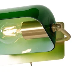 Klassieke notaris wandlamp messing met groen glas - Banker