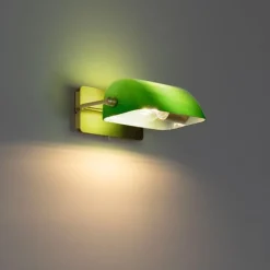 Klassieke notaris wandlamp messing met groen glas - Banker