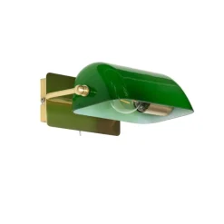 Klassieke notaris wandlamp messing met groen glas - Banker