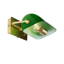 Klassieke notaris wandlamp messing met groen glas - Banker