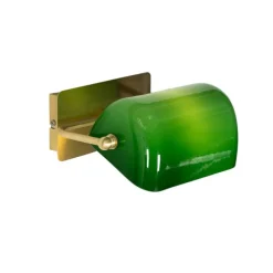 Klassieke notaris wandlamp messing met groen glas - Banker